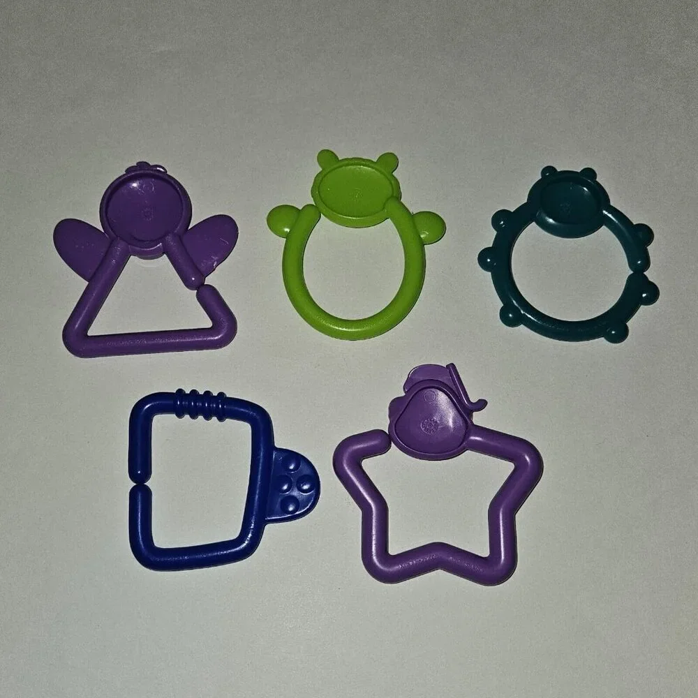 5 Baby Toy Links Lot Loop Hook Ring Blue Green Purple Animals abcdefghijkl